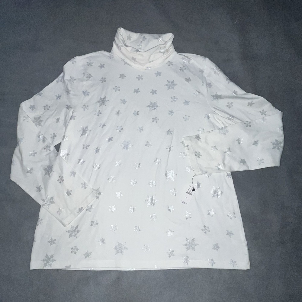 NWT Talbots White Turtle-Neck Falling Snowflakes Women Holiday Christmas Warm XL